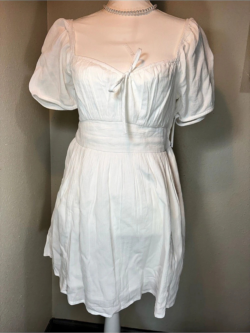 A'GACI Puff Sleeve Mini Dress in White NWT